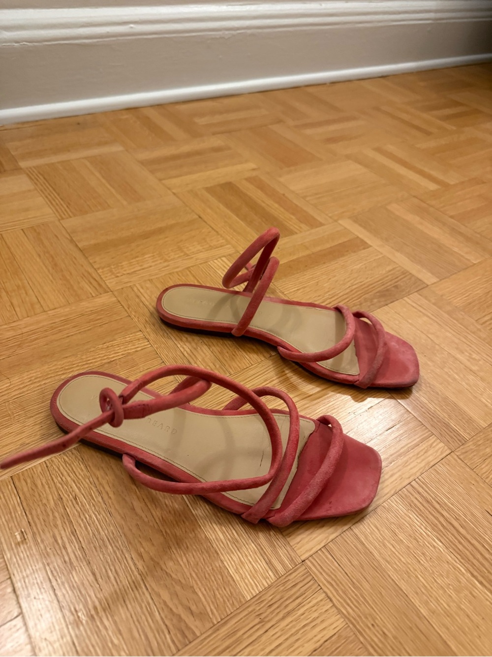 Veronica Beard pink suede sandals with ankle straps